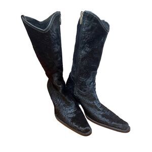Rockwell Tharp Black Calf Hair Croc SnipToe Mid Calf Heeled Cowboy Boots EU 37 7